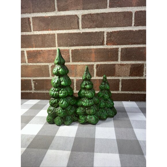 Set 2 Vintage Byron Mold Ceramic Christmas Trees Village Accessory Hand Painted - Picture 3 of 13